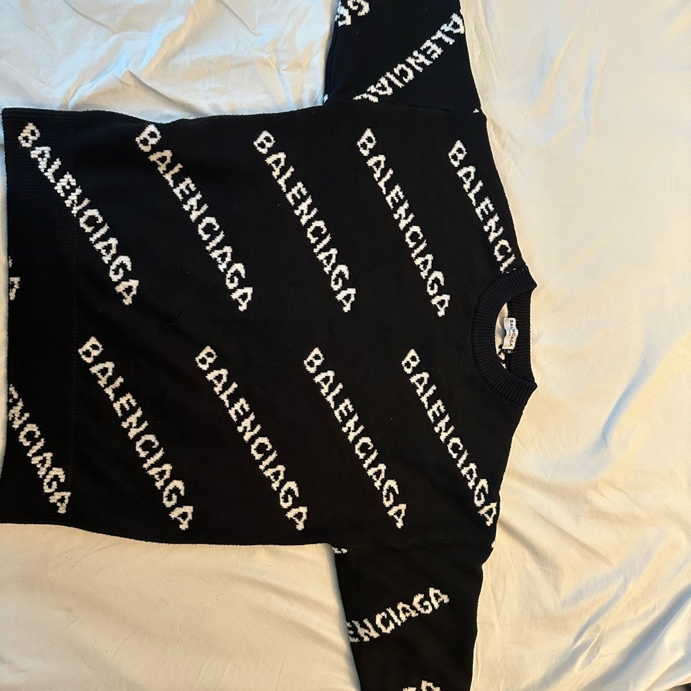 Balenciaga Black and White Logo Crewneck Sweater